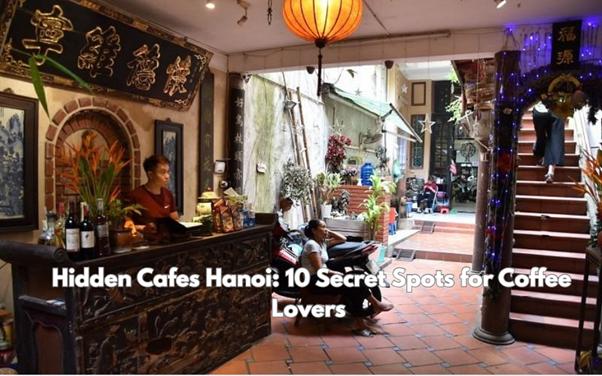 Cozy cafe with ornate decor in Hanoi, featuring a bar counter and seated patrons.